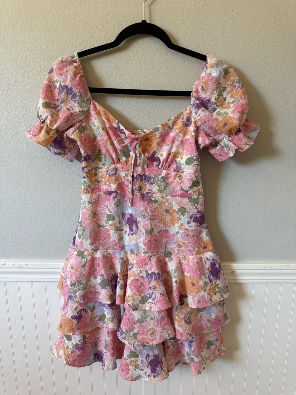 City Studio Pastel Floral Puff Sleeve Mini Dress Size 1